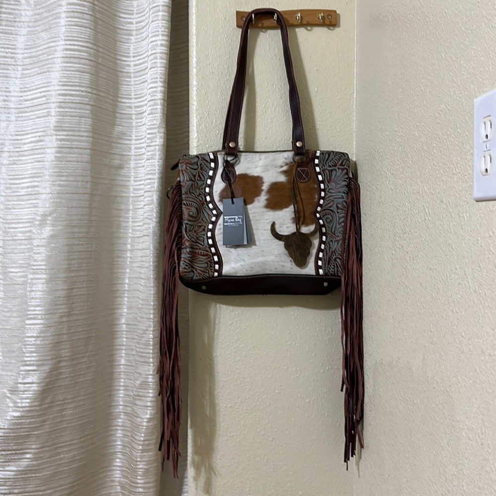 NWT Myra Crossbody Shoulder Bag Tooled Leather and Haircalf